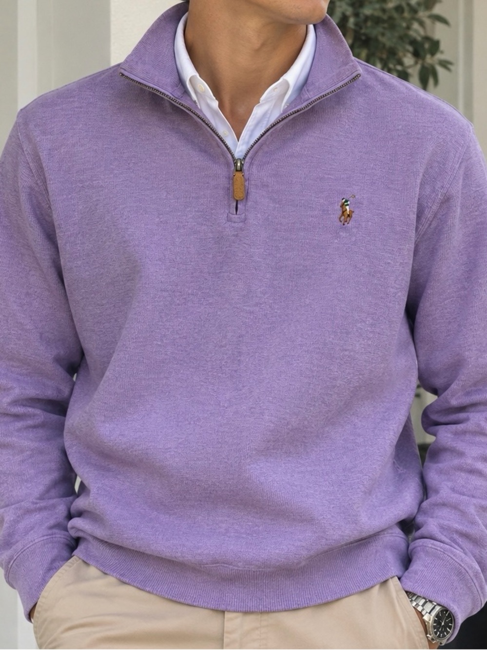 Polo by Ralph Lauren Light Purple Quarter-Zip Cotton Sweater